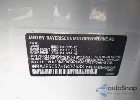 2017 BMW 540I from USA, damaged, VIN WBAJE5C57HG477633